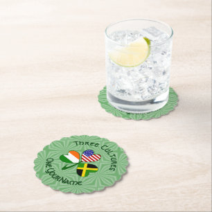 Jamaican Irish American Shamrock Flag Personalized Paper Coaster
