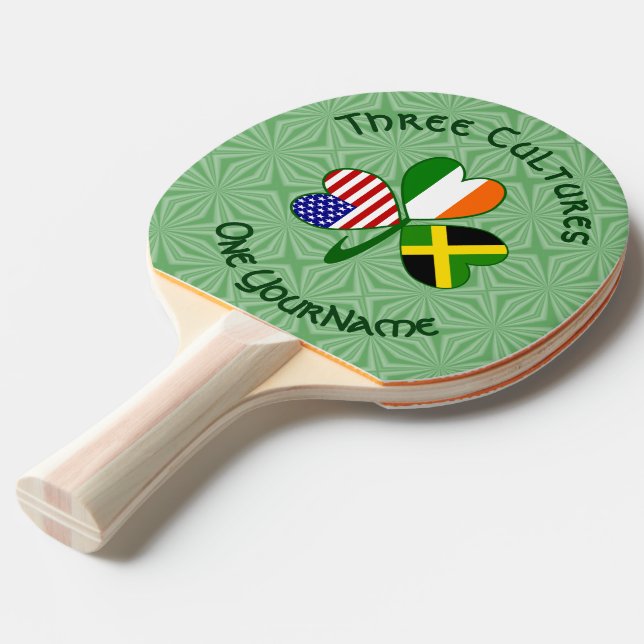 Jamaican Irish American Shamrock Flag Personalized Ping Pong Paddle (Front Angle)