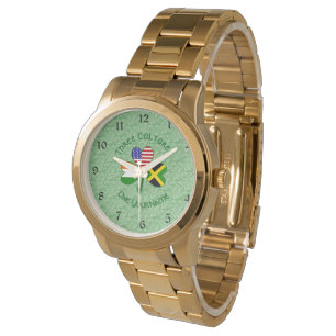 Jamaican Irish USA Flags Shamrock Personalized  Watch