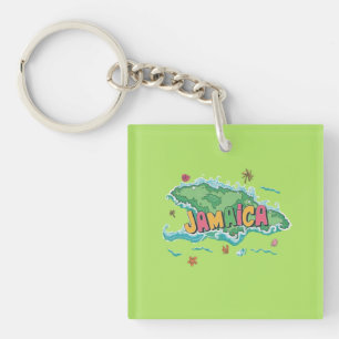 Jamaican island water colour map keychain