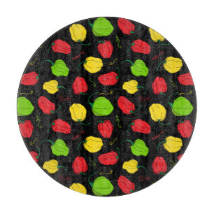 Jamaican Kitchen Chilli Pepper Patterned Black Cutting Board