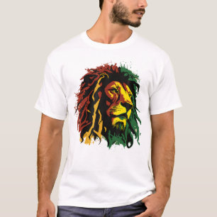 Jamaican Lion Jamaican Rasta Flag Lion Of Judah Re T-Shirt