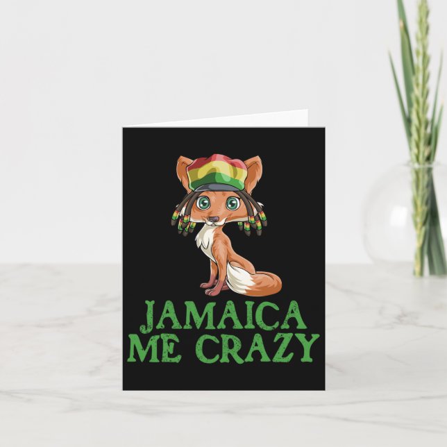 Jamaican Me Crazy Flag Fox T Shirt Hair Funny Regg Card (Front)