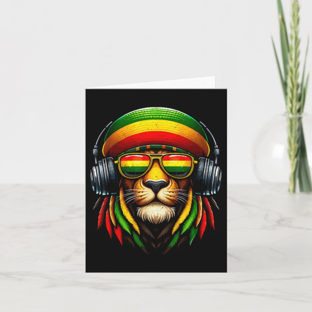 Jamaican Pride Rasta Reggae Lion With Music Headph Card (Front)