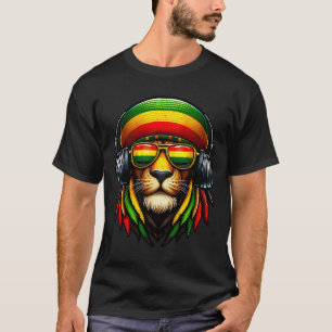Jamaican Pride Rasta Reggae Lion With Music Headph T-Shirt
