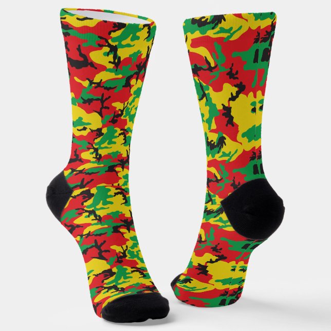 Jamaican Rasta Camouflage Patterned Socks (Angled)