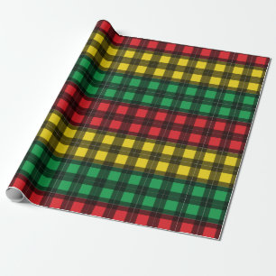 Jamaican Rasta Flag Colors Plaid Pattern Wrapping Paper
