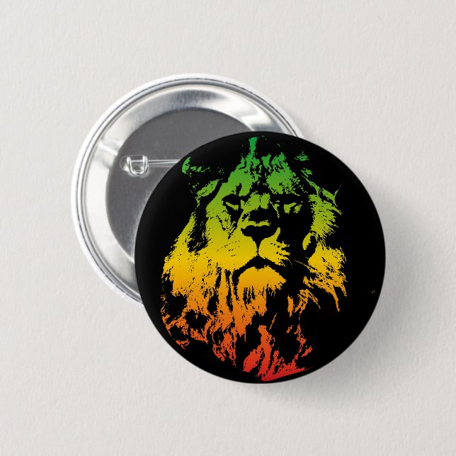 Jamaican Rasta Flag Coloured Lion 2 Inch Round Button (Front & Back)