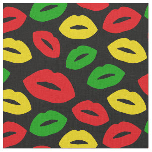 Jamaican Rasta Flag Coloured Lipstick Kisses Fabric