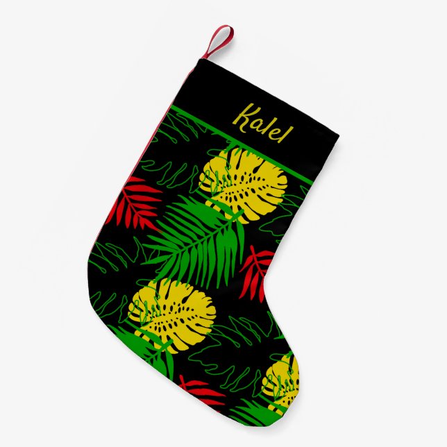 Jamaican Rasta Flag Colours Tropical Palms Small Christmas Stocking (Front (Hanging))