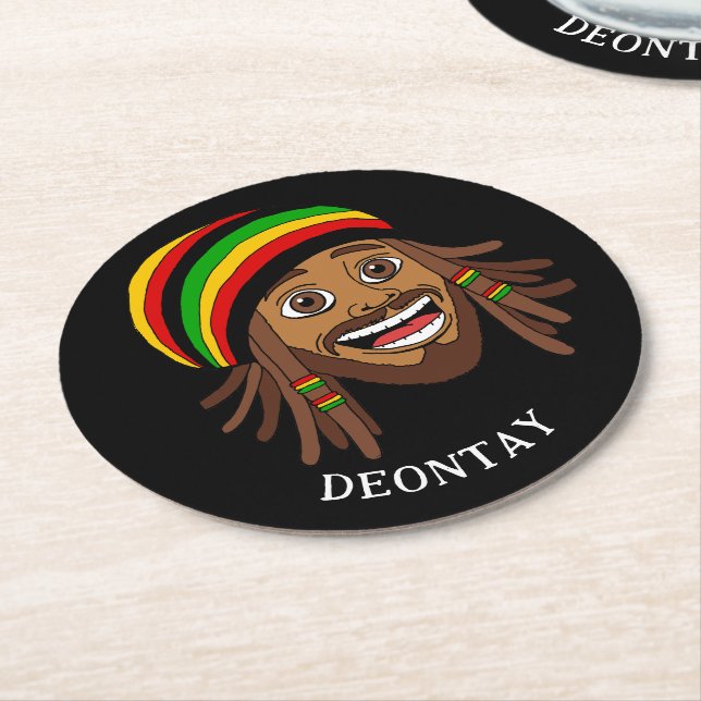 Jamaican Rasta Man Custom Text Round Paper Coaster (Angled)