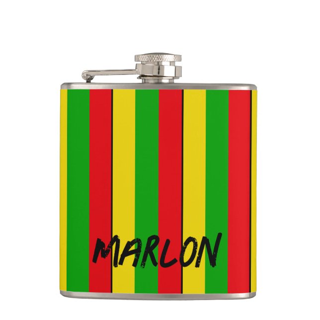 Jamaican Rasta Reggae Stripes Add Name Hip Flask (Front)