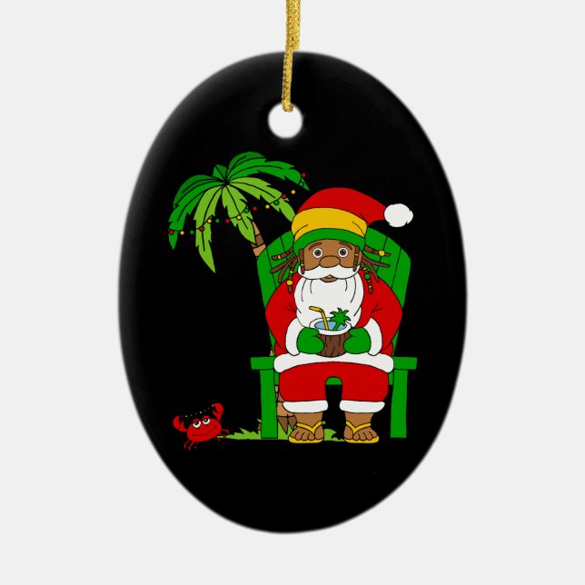 Jamaican Rasta Santa Claus Christmas Ceramic Ornament (Front)