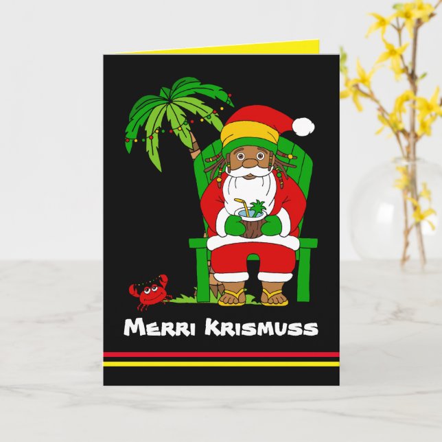 Jamaican Rasta Santa Merry Christmas Card (Yellow Flower)