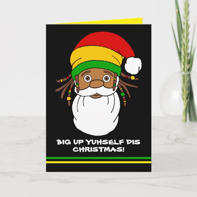 Jamaican Rasta Santa Merry Christmas Card (Front)