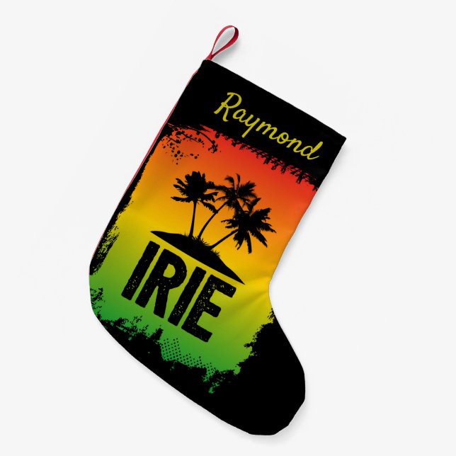 Jamaican Rastafarian IRIE Rasta Flag Colours Small Christmas Stocking (Front (Hanging))