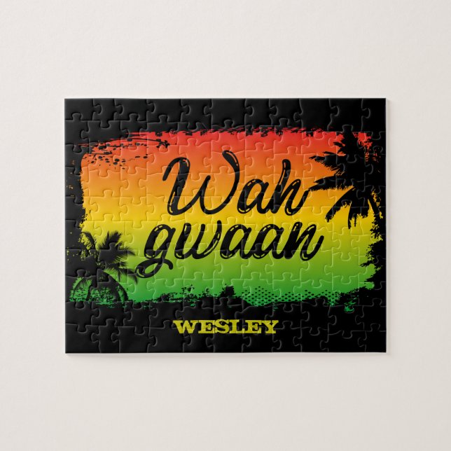 Jamaican Rastafarian Wah Gwaan Hello Tropical Palm Jigsaw Puzzle (Horizontal)
