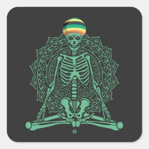 Jamaican Skeleton Meditation Yoga Halloween Yoga  Square Sticker