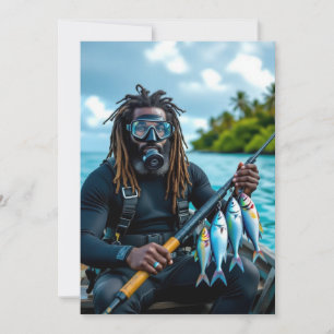 Jamaican spear fisherman holiday card