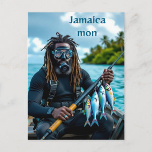 Jamaican spear fisherman postcard