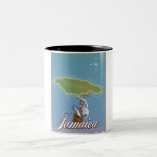 Jamaican Travel Island map Two-Tone Coffee Mug