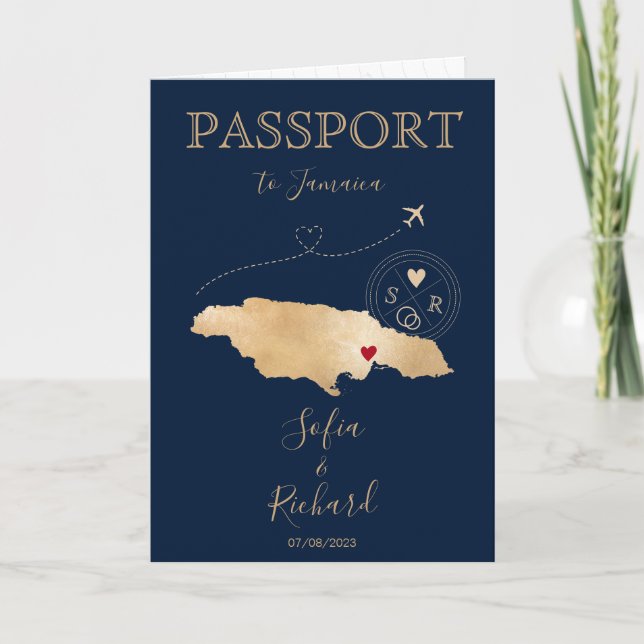 Jamaïque Mariage Destination Passport Invitation (Devant)