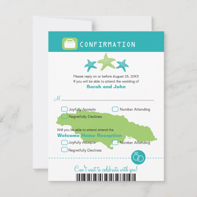 Jamaïque Mariage RSVP Confirmation Carte d'embarqu (Devant)