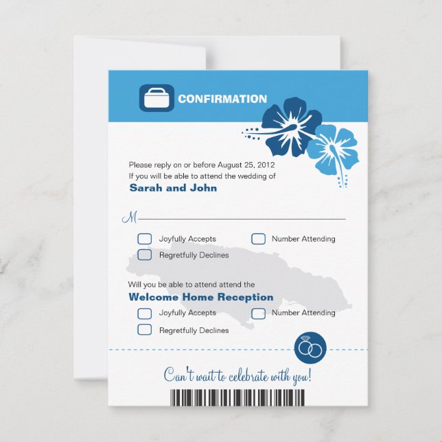 Jamaïque Mariage RSVP Confirmation Carte d'embarqu (Devant)