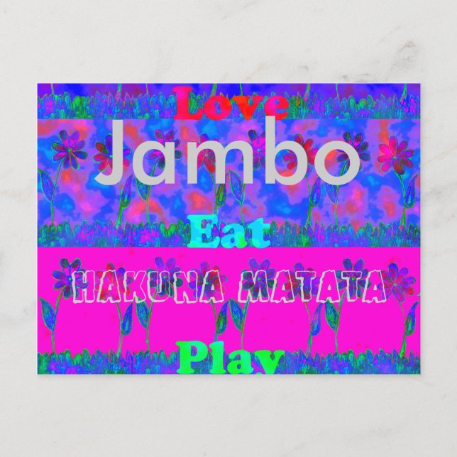 Jambo Hakuna Matata Amour Manger Jouer Carte Posta (Devant)