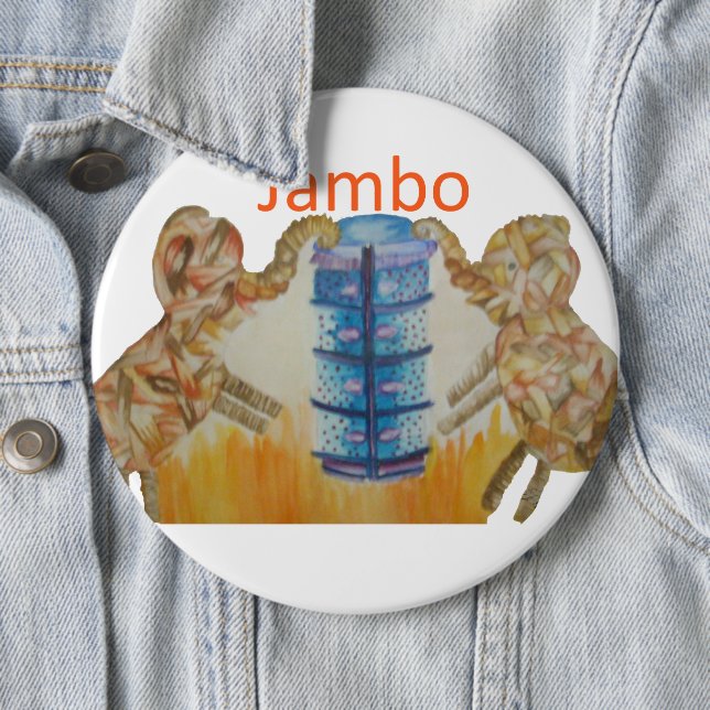 Jambo Jumbo African Kids Elephants Art Print 6 Inch Round Button (In Situ)