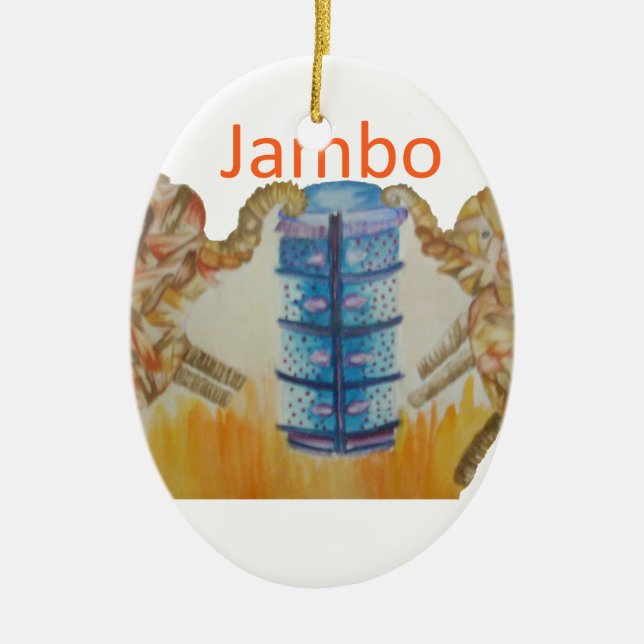 Jambo Jumbo African Kids Elephants Art Print Ceramic Ornament (Front)