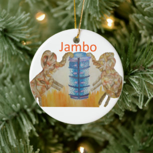Jambo Jumbo African Kids Elephants Art Print Ceramic Ornament