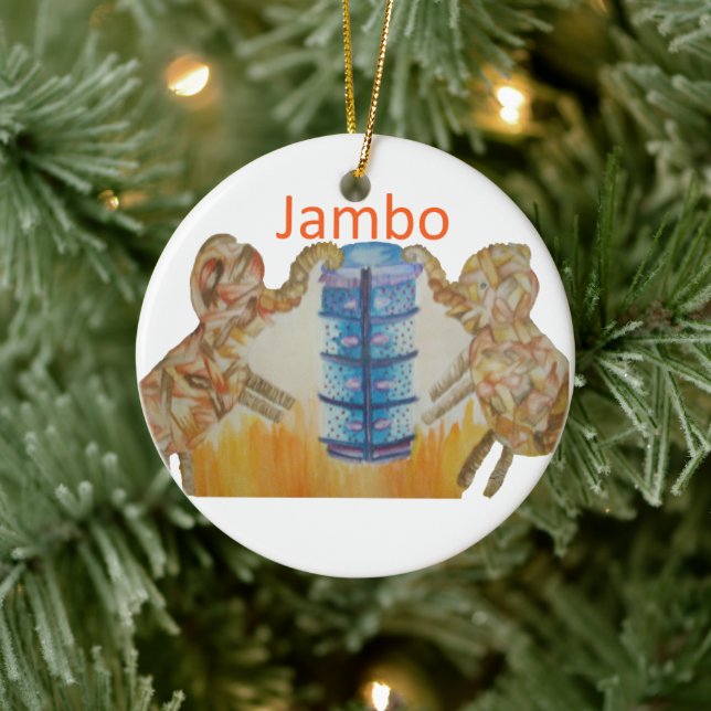Jambo Jumbo African Kids Elephants Art Print Ceramic Ornament (Tree)