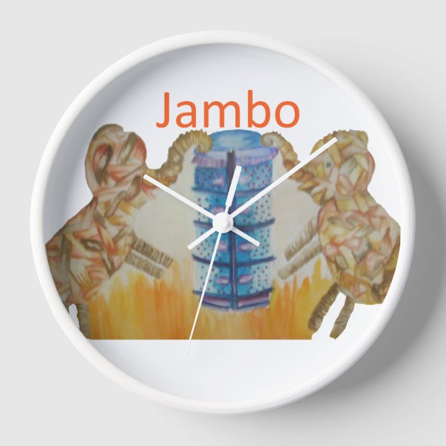 Jambo Jumbo African Kids Elephants Art Print Wall Clock (Front)