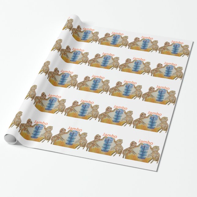 Jambo Jumbo African Kids Elephants Art Print Wrapping Paper (Unrolled)