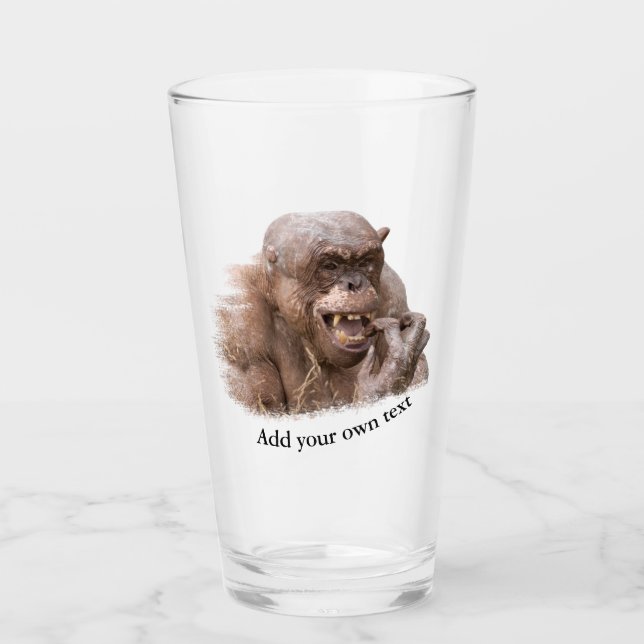 Jambo The Hairless Chimp (change to your own text) Glass (Front)