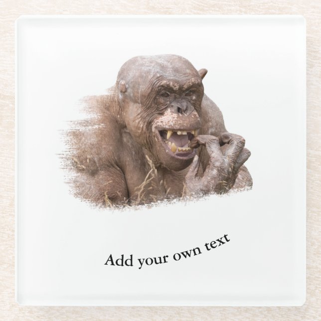 Jambo The Hairless Chimp (change to your own text) Glass Coaster (Front)