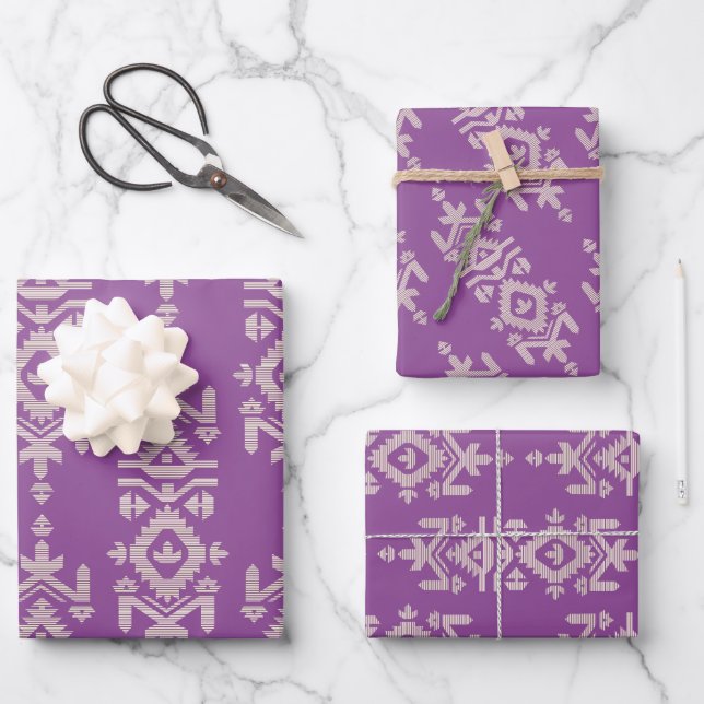 Jamdani Print Folk Pattern Wrapping Paper Sheet (Front)