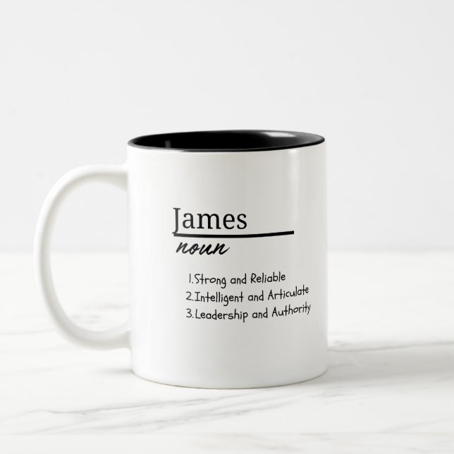 James, Boy Personalised Name Definition Two-Tone Coffee Mug (Left)
