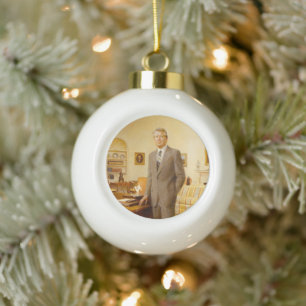 James Earl Carter Painted US President Portrait  Ceramic Ball Christmas Ornament