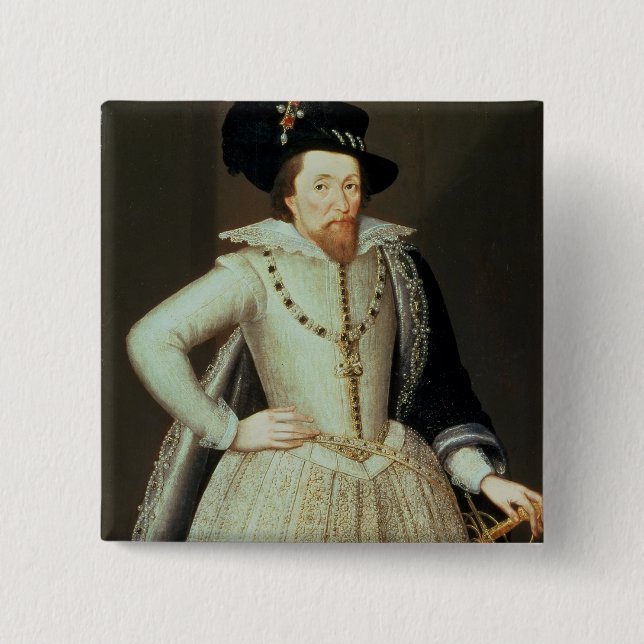 James I, half-length portrait 2 Inch Square Button (Front)