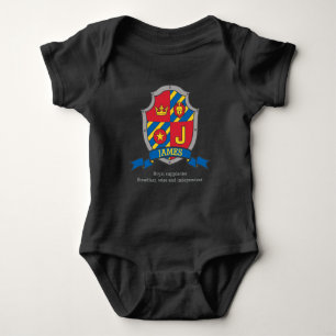 James J letter name meaning crest knights shield Baby Bodysuit