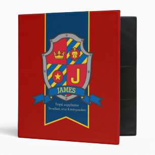 James name meaning knight shield J letter red blue Binder