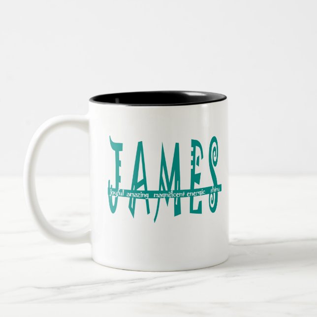 James  spelling&meanings Two-Tone coffee mug (Left)