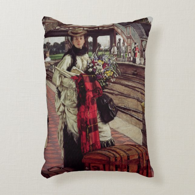James Tissot | Waiting at the Station Decorative Pillow (Front(Vertical))