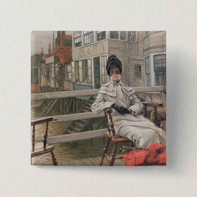 James Tissot | Waiting for the Ferry, c.1878 2 Inch Square Button (Front)