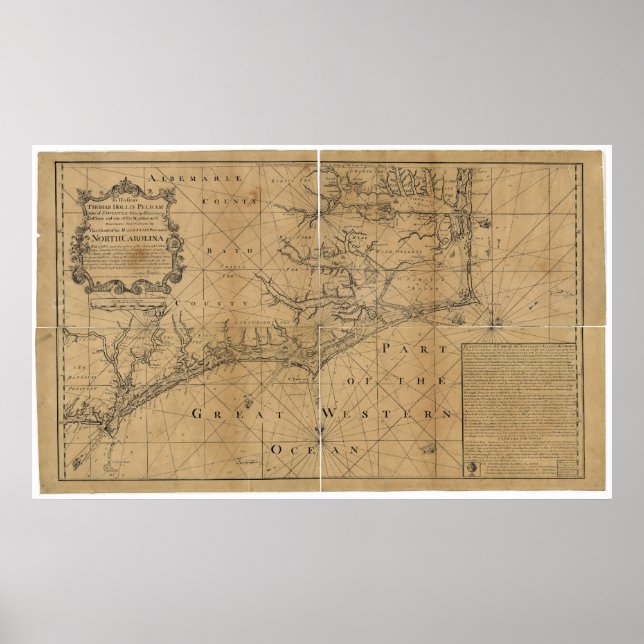 James Wimble 1738 Map of North Carolina Poster (Front)