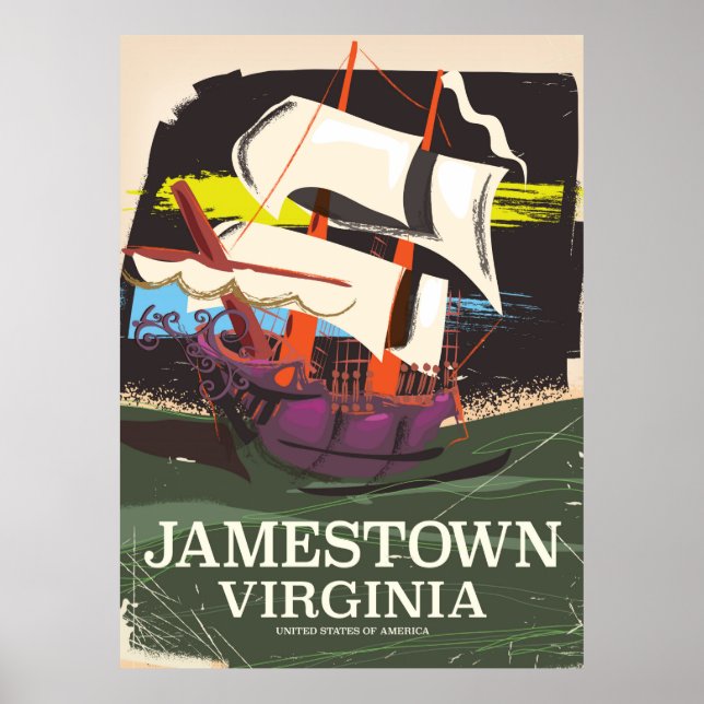Jamestown, Virginie, affiche de voyage vintage (Devant)