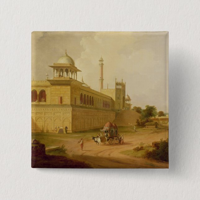 Jami Masjid, Delhi, 1811 (oil on canvas) 2 Inch Square Button (Front)