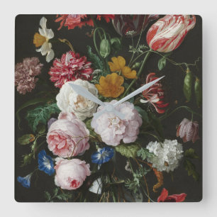 Jan Davidsz. De Heem - Still Life With Flowers Square Wall Clock